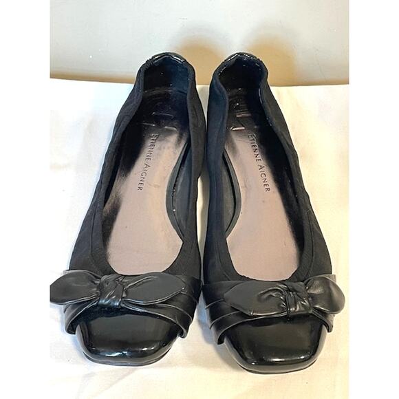 Etienne Aigner Bow Patent Black Ballet Flats Women's Sz 8.5 - Picture 2 of 11